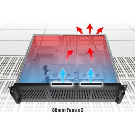 3U Server Chassis Rackmount Case, 6x 3.5" Bays, ATX Compatible, 2x 80mm Fans, 2x USB 3.0, Silver/Black