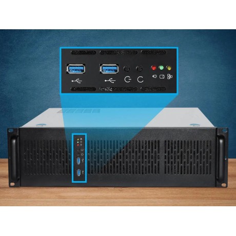 3U Server Chassis Rackmount Case, 6x 3.5" Bays, ATX Compatible, 2x 80mm Fans, 2x USB 3.0, Silver/Black