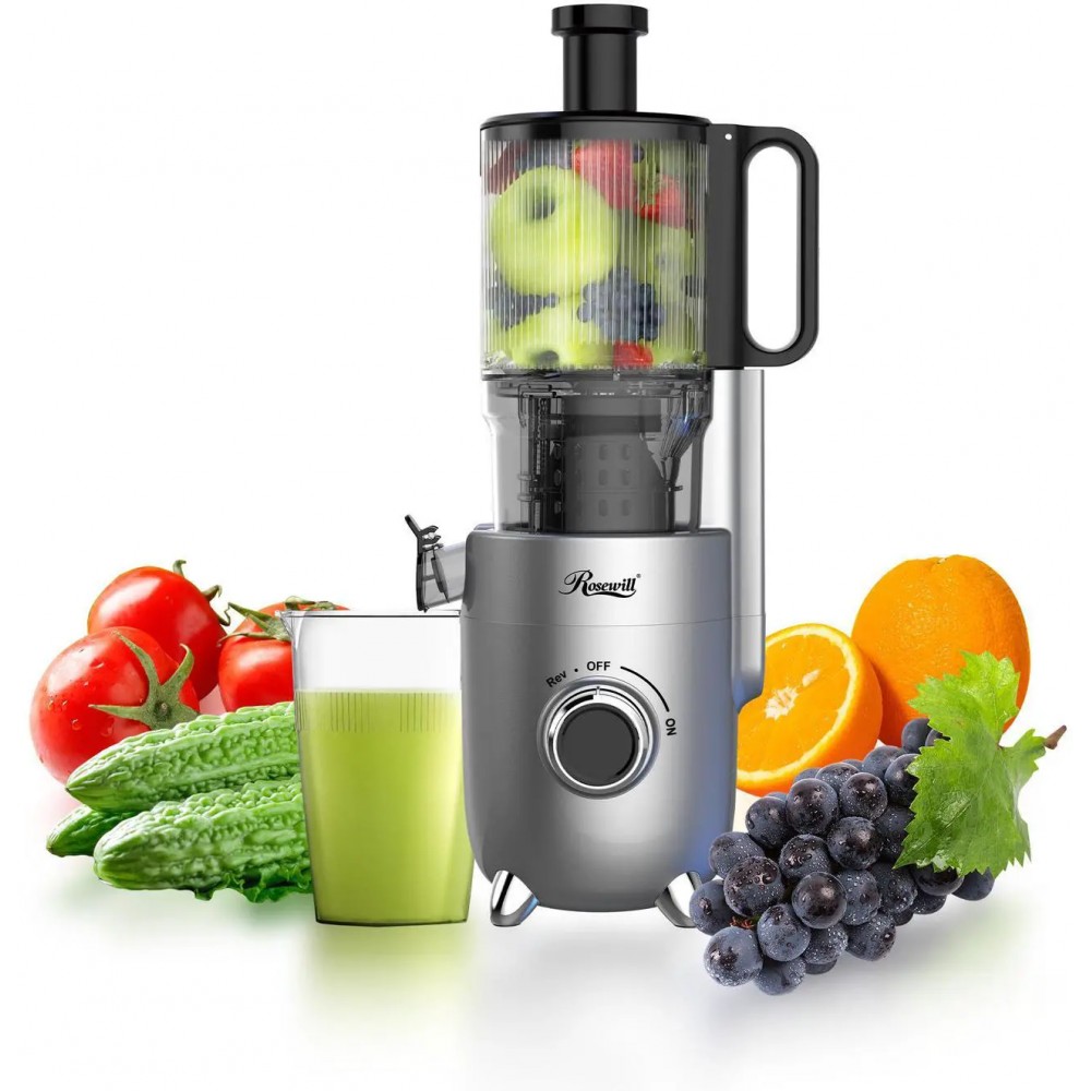 Rosewill Cold Press Juicer, 4.72" Wide Feed Chute Juice Extractor Machine, High Juice Yield, Slow Masticating Juicer for Whole Vegetables & Fruits