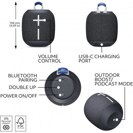 Ultimate Ears WONDERBOOM 4 Wireless Bluetooth Speaker - Black