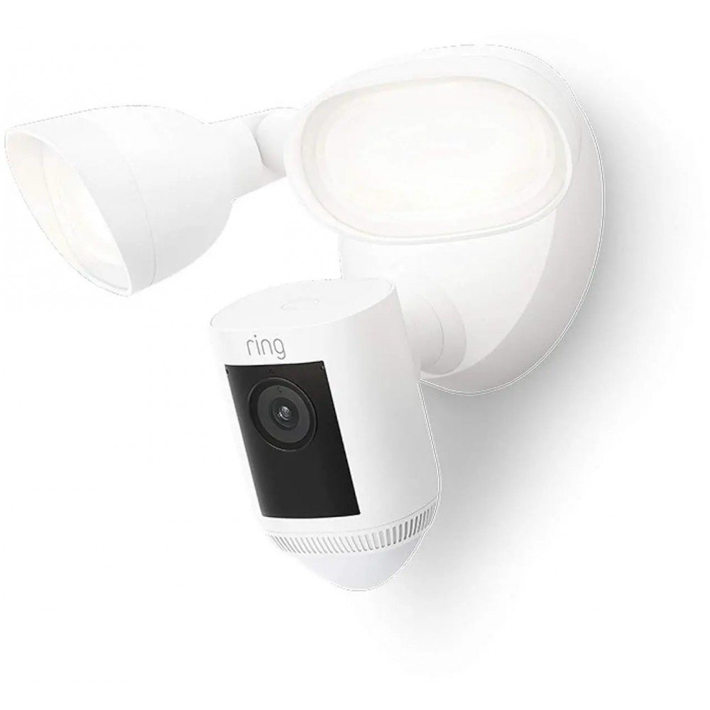Ring Floodlight Cam Pro Wired, Outdoor Camera with Bird’s Eye View and 3D Motion Detection - White