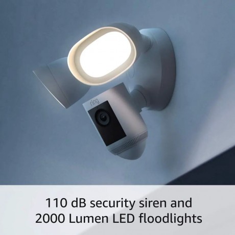 Ring Floodlight Cam Pro Wired, Outdoor Camera with Bird’s Eye View and 3D Motion Detection - White