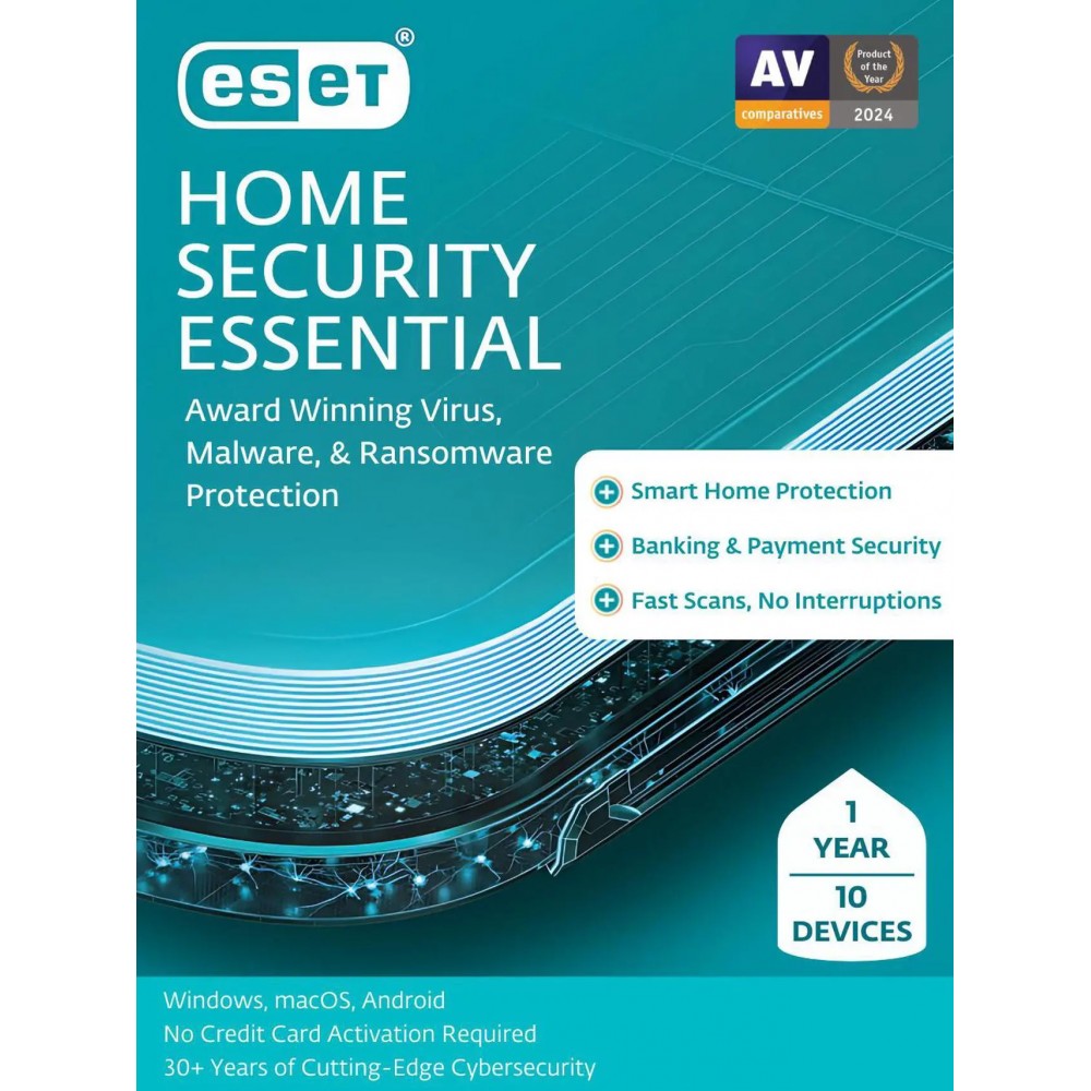 ESET Home Security Essential 2025 - 10 Devices/ 1 Year Download (Formerly ESET Internet Security)