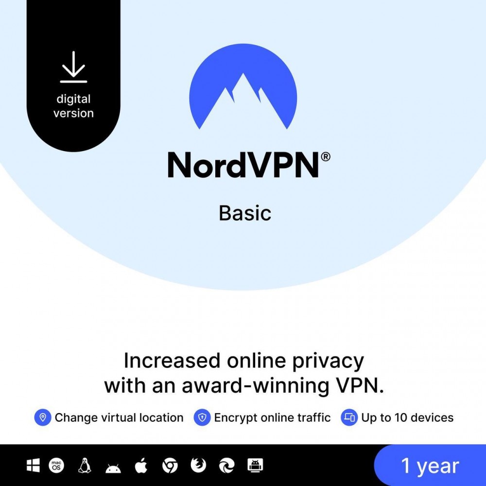 NordVPN Basic, Premium VPN Service - 10 Devices /1 Year- Download