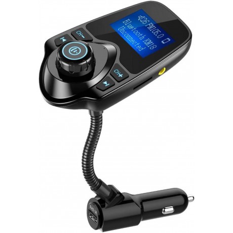 Wireless In-Car Bluetooth FM Transmitter Radio Adapter Car Kit with 1.44 Inch Display and USB Car Charger