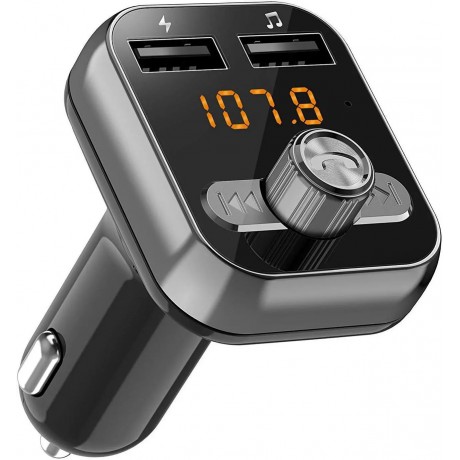 Bluetooth FM Transmitter, Bluetooth Car Adapter, Wireless in-car Bluetooth Receiver MP3 Player Stereo Radio Adapter car kit, Dual USB Interface and iPhone Speakerphone Samsung Smartphone