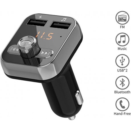 Bluetooth FM Transmitter, Bluetooth Car Adapter, Wireless in-car Bluetooth Receiver MP3 Player Stereo Radio Adapter car kit, Dual USB Interface and iPhone Speakerphone Samsung Smartphone