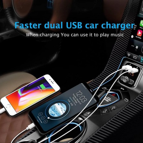 Bluetooth FM Transmitter, Bluetooth Car Adapter, Wireless in-car Bluetooth Receiver MP3 Player Stereo Radio Adapter car kit, Dual USB Interface and iPhone Speakerphone Samsung Smartphone