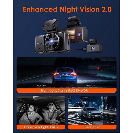 E3G 2.7K 3 Channel WiFi Dash Cam, 1944P+1080P+1080P Front and Rear Inside 3 Way Car Camera with GPS, Voice Control, IR Night Vision, Wireless Controller, 24 Hrs Parking Mode, Support 512GB Max