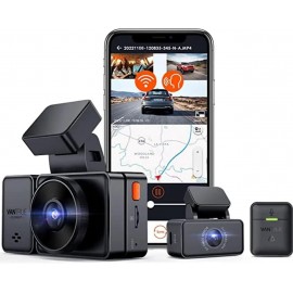 E3G 2.7K 3 Channel WiFi Dash Cam, 1944P+1080P+1080P Front and Rear Inside 3 Way Car Camera with GPS, Voice Control, IR Night Vision, Wireless Controller, 24 Hrs Parking Mode, Support 512GB Max