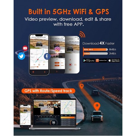 E3G 2.7K 3 Channel WiFi Dash Cam, 1944P+1080P+1080P Front and Rear Inside 3 Way Car Camera with GPS, Voice Control, IR Night Vision, Wireless Controller, 24 Hrs Parking Mode, Support 512GB Max