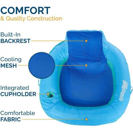 SwimWays Spring Float SunSeat Water Pool Summertime Relaxation Lounge Seat, Blue