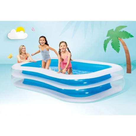 Inflatable 8.5' x 5.75' Swim Center Family Pool for 2-3 Kids, Blue & White