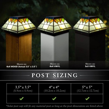5X5/4X4/3.5X3.5 Stained Glass Wellington Solar Post Cap - 2 Pack