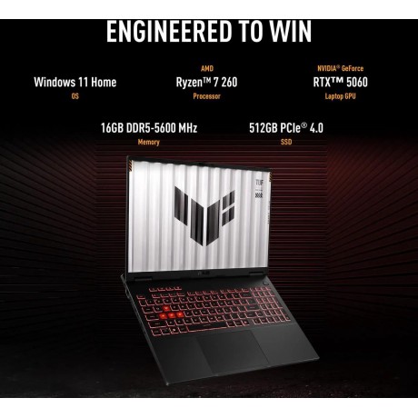 ASUS TUF Gaming A16 - 16" GeForce RTX 5060 Laptop GPU - AMD Ryzen 7 260 - 16GB Memory - 512 GB NVMe SSD - Windows 11 Home - Gaming Laptop - 165 Hz IPS