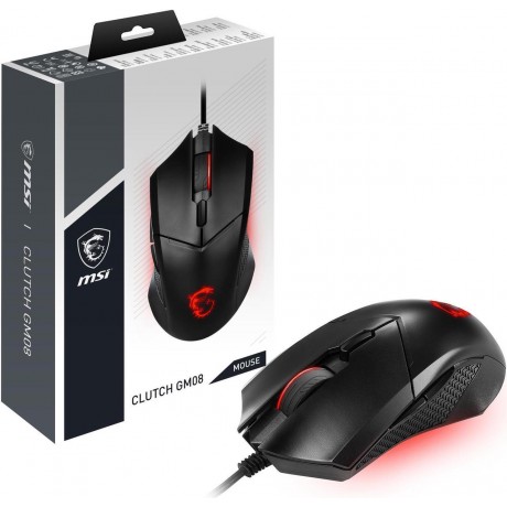 Clutch GM08 Gaming Mouse, 4200 DPI, Optical Sensor, 3 Adjustable Weights, Red LED Lighting, Symmetrical Design