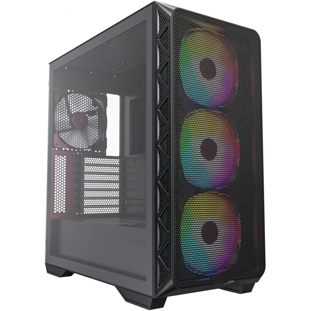 Montech AIR 903 MAX, E-ATX Mid Tower Case, High Airflow, 3x 140mm ARGB PWM & 1x 140mm PWM Fans Pre-installed, Tempered Glass Side Panel, Mesh Front, TYPE-C, Support 4090 GPUs, Black
