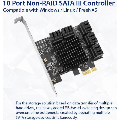 IO Crest 10 Port SATA III to PCIe 3.0 x1 NON-RAID Expansion Card