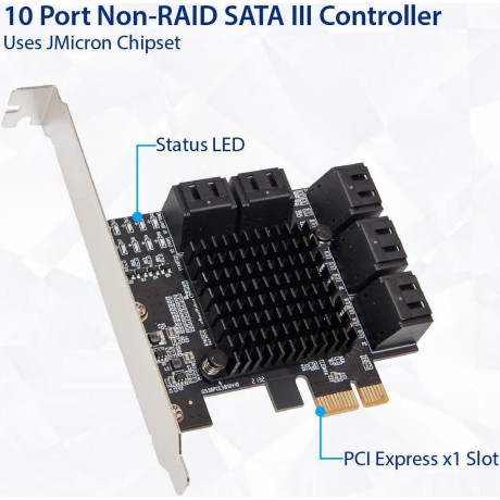 IO Crest 10 Port SATA III to PCIe 3.0 x1 NON-RAID Expansion Card
