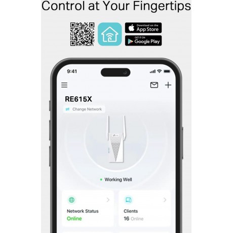 TP-Link AX1800 RE615X WiFi 6 Range Extender with Ethernet Port OneMesh Compatible