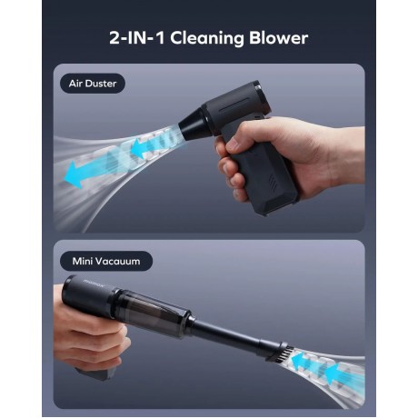 2-in-1 Electric Air Duster & Vacuum, 130,000 RPM Brushless Air Duster, 8KPA Car Vacuum 8000mAh Air Blower Wireless Handheld Vacuum for Car, Office and Home