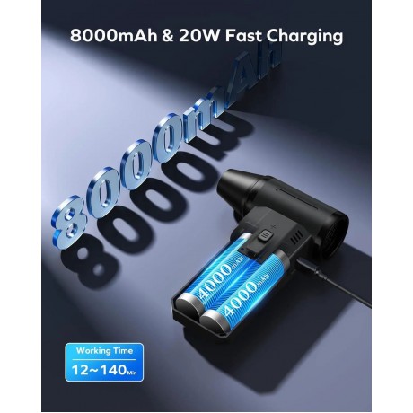 2-in-1 Electric Air Duster & Vacuum, 130,000 RPM Brushless Air Duster, 8KPA Car Vacuum 8000mAh Air Blower Wireless Handheld Vacuum for Car, Office and Home