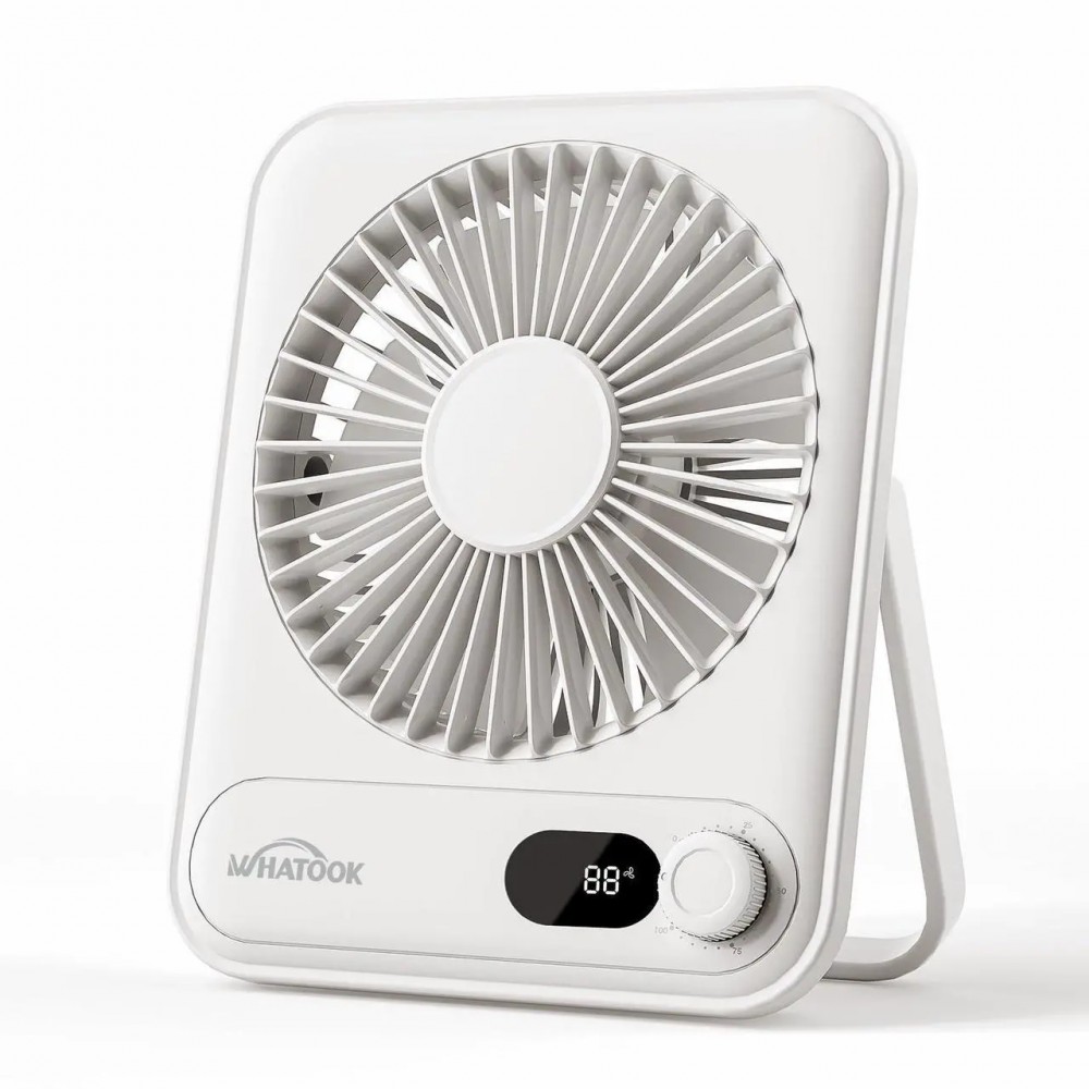 WHATOOK Small Desk Fan Personal Fans: 2000mah 10 Hours Battery Office Quiet Mini Desktop Fan Portable Rechargeable Travel Essentials