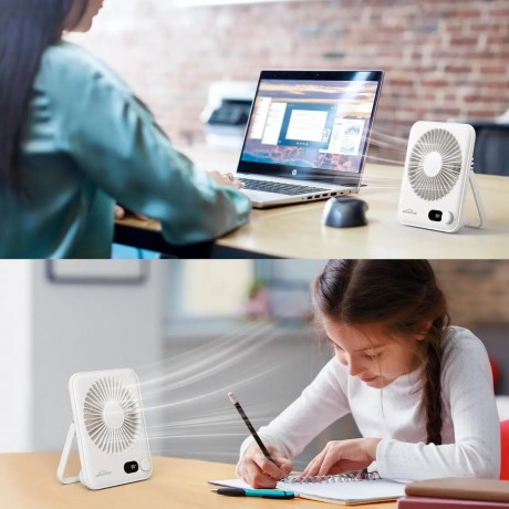 WHATOOK Small Desk Fan Personal Fans: 2000mah 10 Hours Battery Office Quiet Mini Desktop Fan Portable Rechargeable Travel Essentials