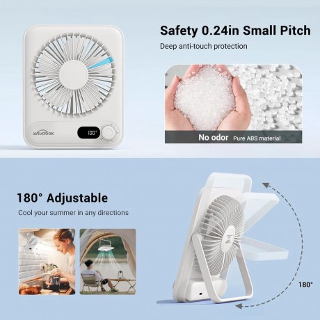 WHATOOK Small Desk Fan Personal Fans: 2000mah 10 Hours Battery Office Quiet Mini Desktop Fan Portable Rechargeable Travel Essentials