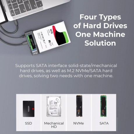 NVME to 2.5'' 3.5'' Offline Clone Enclosure,M.2 to SATA SSD HDD Cloner, USB-C Type-C Max 10Gbps Standalone Clone Duplicator