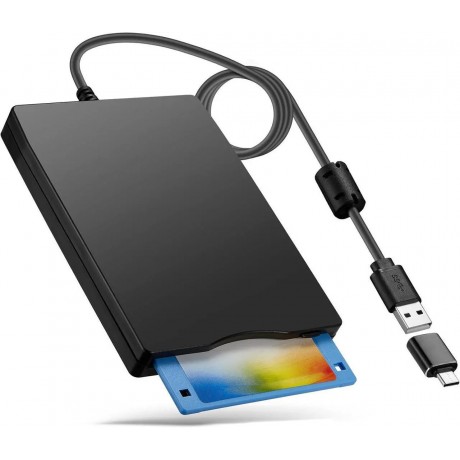 Floppy Disk Reader, 3.5 inch External USB Type C Floppy Disk Drive for PC, Laptop and Desktop Compatible with Windows 11/10/8/7/2000/XP, Black, Frosted Texture