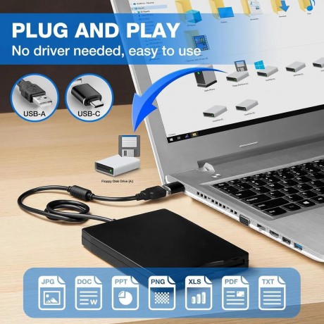 Floppy Disk Reader, 3.5 inch External USB Type C Floppy Disk Drive for PC, Laptop and Desktop Compatible with Windows 11/10/8/7/2000/XP, Black, Frosted Texture