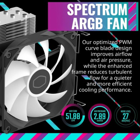 Hyper 212 Spectrum V3 CPU Air Cooler, ARGB Sync, 120mm PWM Fan, 4 Copper Direct Contact Heat Pipes, 152mm Tall, Brackets AMD Ryzen AM5/AM4, Intel LGA 1851/1700/1200