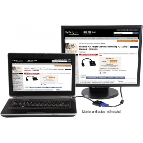 HD2VGAE2 HDMI to VGA Adapter - 1080p - 1920 x 1080 - Black - HDMI Converter - VGA to HDMI Monitor Adapter - 1 pack