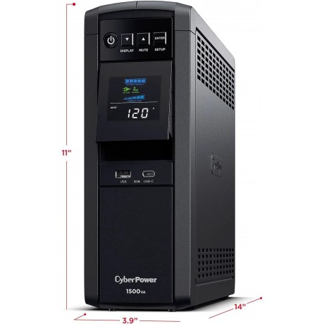 CP1500PFCLCD PFC Sinewave UPS Systems - 1500VA/1000W, 120 VAC, NEMA 5-15P, Mini-Tower, Sine Wave, 12 Outlets, LCD, PowerPanel