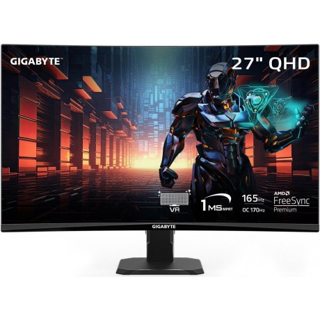 GIGABYTE - GS27QC - 27" VA Curved Gaming Monitor - QHD 2560x1440 - 165Hz/OC 170Hz - 1ms MPRT - AMD FreeSync Premium - HDMI, DP - Black