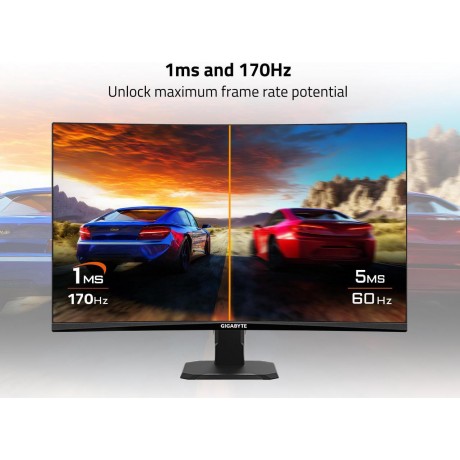 GIGABYTE - GS27QC - 27" VA Curved Gaming Monitor - QHD 2560x1440 - 165Hz/OC 170Hz - 1ms MPRT - AMD FreeSync Premium - HDMI, DP - Black